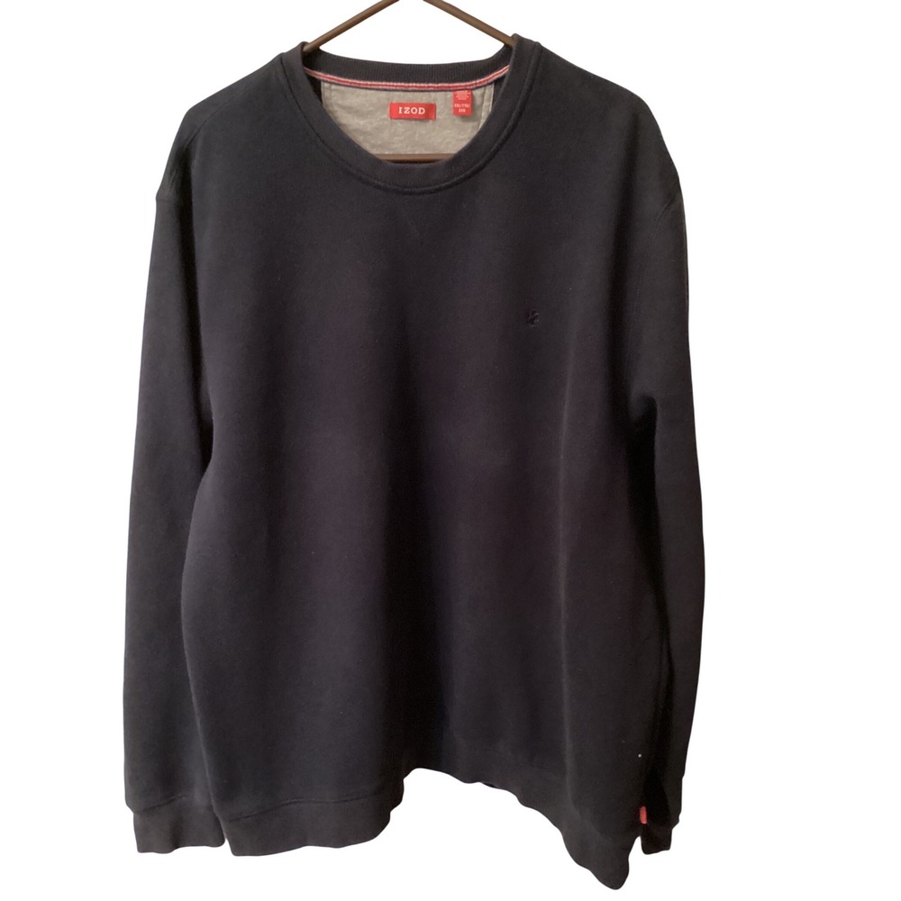 IZOD Mens Navy Blue Crew Neck Fleece Pullover Sweatshirt XXL Logo V-Stitch